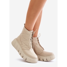 Zazoo 60472 Stivaletti In Pelle Con Plateau E Zeppe, Beige 1