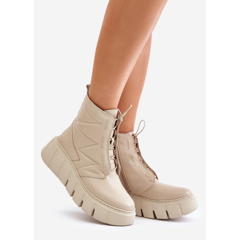 Zazoo 60472 Stivaletti In Pelle Con Plateau E Zeppe, Beige 1