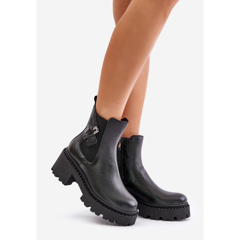 Zazoo 60490 Stivaletti isolati in pelle con decorazione, neri nero 1