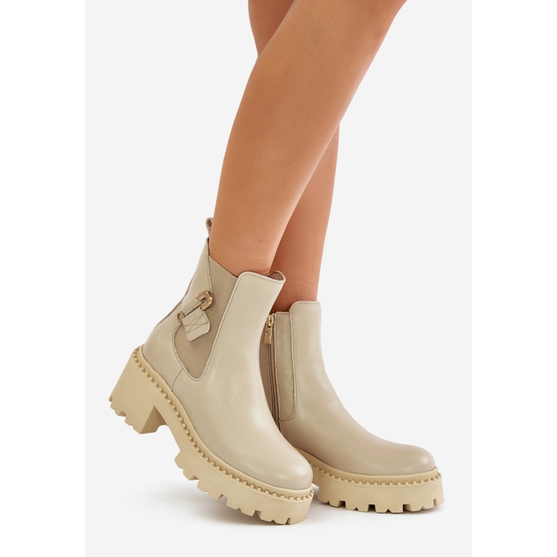 Zazoo 60490 Stivaletti Caldi In Pelle Con Decorazione Beige Chiaro 1