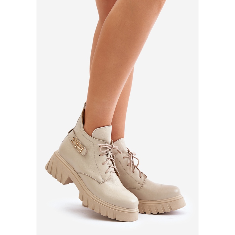 Zazoo 60483 Stivali bassi in pelle da donna, Beige caldo 1
