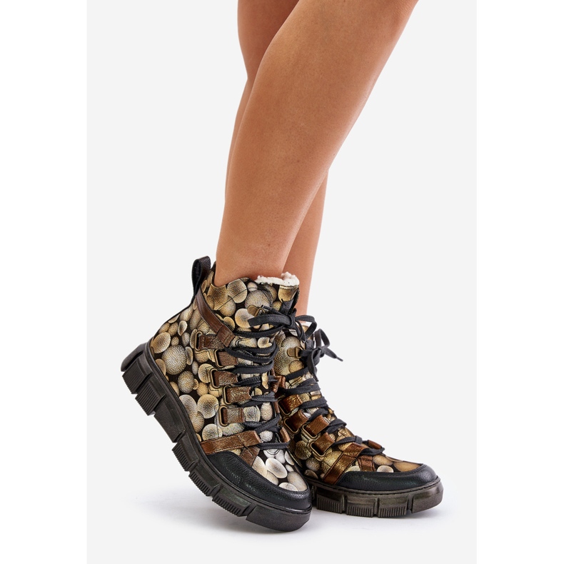 Stivaletti stringati piatti in pelle Maciejka 06158-25 Oro d'oro 1