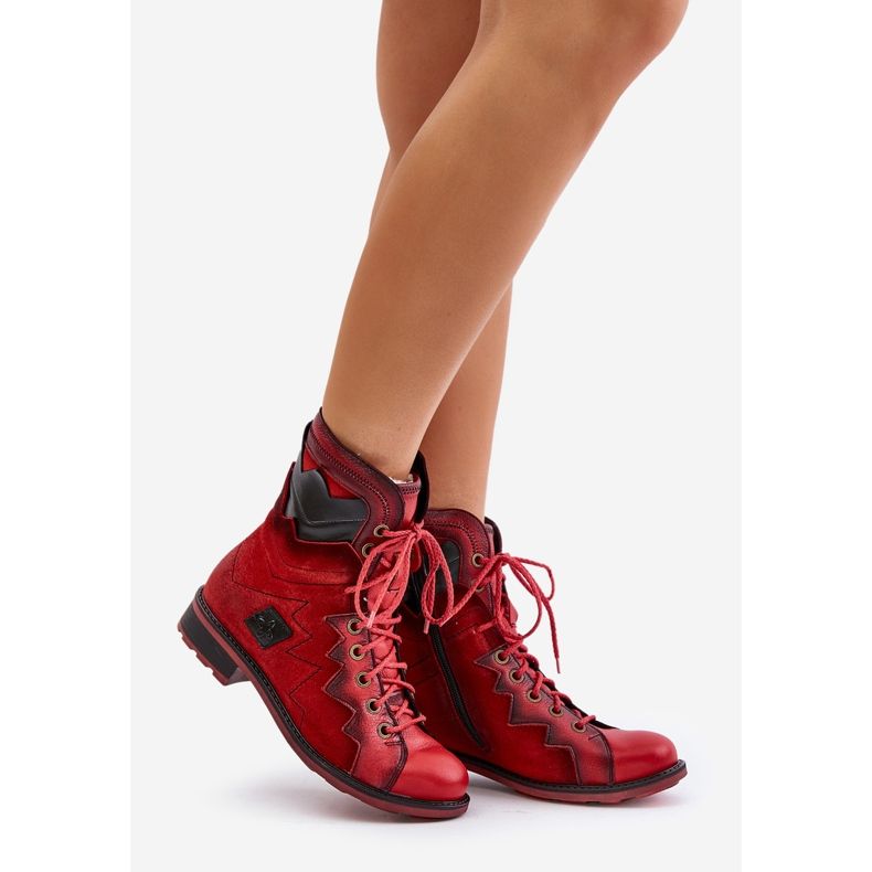 Stivali da donna caldi in pelle con tacco piatto Maciejka 06106-08 Rosso 1