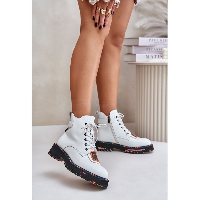 Stivali Trapper in pelle da donna con cerniera Artiker 55C0515 Bianco bianca 2