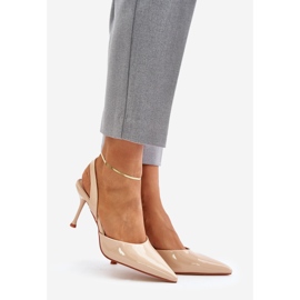 Tacchi alti di vernice con tacco aperto, Beige Emmizola 1