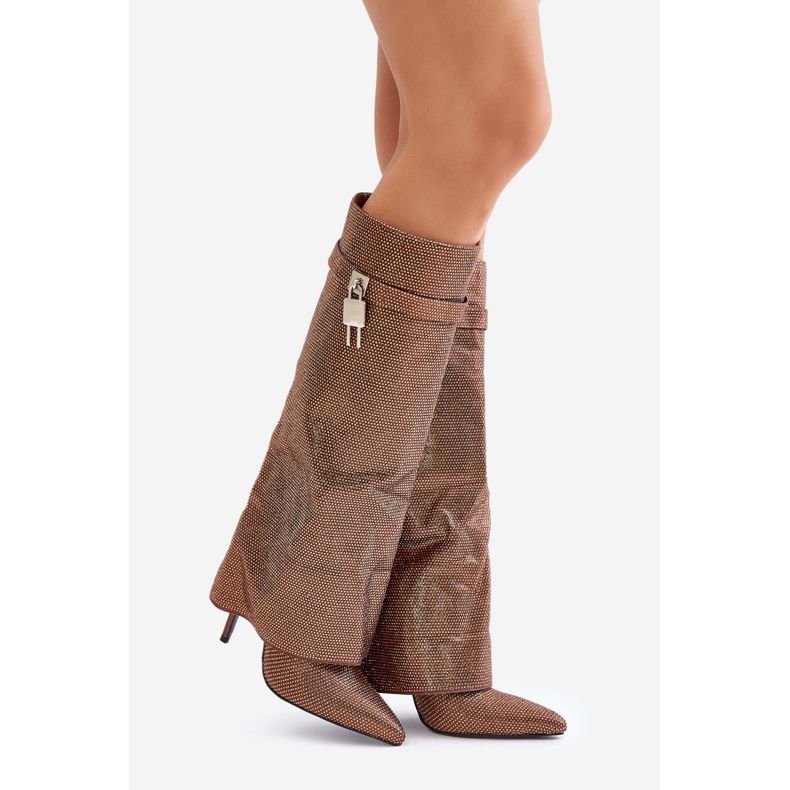 Stivali slip-on decorati con tacco alto e asta risvoltata Enathlin marrone 1