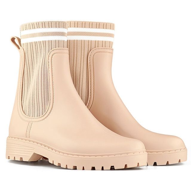 Stivali Wellington da donna beige con tomaia a calzino elastico 1