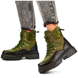 Stivaletti stringati da donna, scarpe invernali sopra la caviglia da donna verde 2