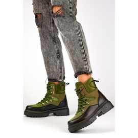 Stivaletti stringati da donna, scarpe invernali sopra la caviglia da donna verde 1