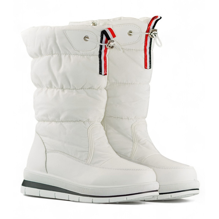 Stivali da neve alti bianchi da donna, stivali invernali isolanti con coulisse bianco 1