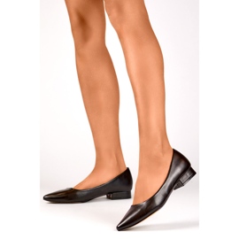 Scarpe classiche nere con sottopiede in pelle, décolleté da donna a punta con tacco basso nero 1