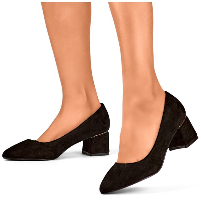 Décolleté basse in camoscio nero, scarpe comode da donna 2