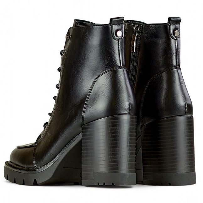 Stivali stringati da donna con tacco alto, scarpe invernali isolanti nero 1