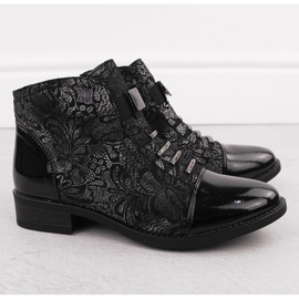 Stivaletti da donna neri con motivo floreale argento Sabatina DM24-08 nero 2