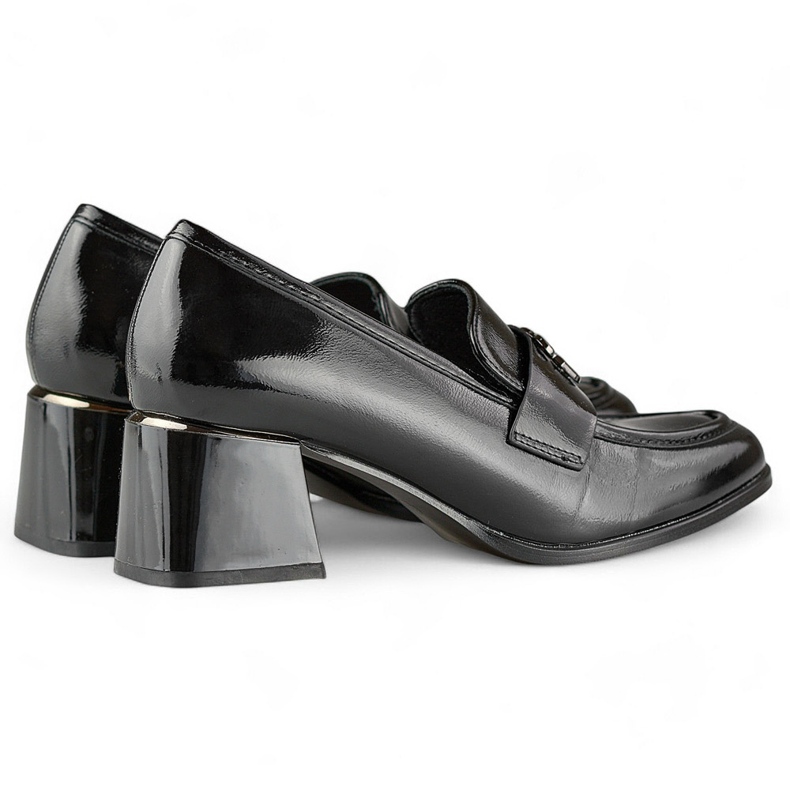 Scarpe basse in vernice nera, décolleté da donna con tacco alto nero 2