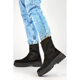 Stivaletti da donna in pelle scamosciata con tomaia a calzino, nero HB-175B 2