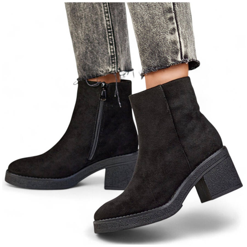 Stivali classici da donna con tacco in pelle scamosciata, neri MS1508B nero 1