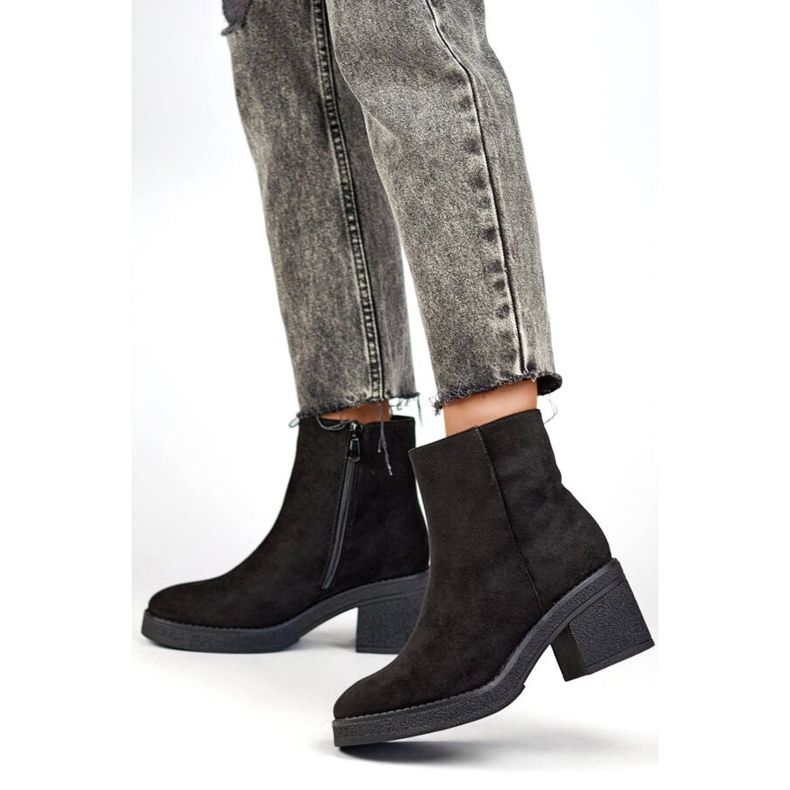 Stivali classici da donna con tacco in pelle scamosciata, neri MS1508B nero 2