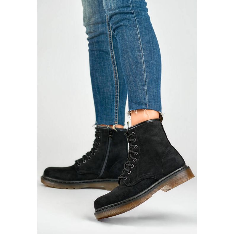 Stivali da lavoro da donna in camoscio nero scamosciato H1080B 1