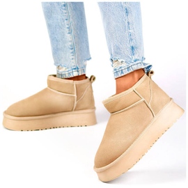 Stivaletti da donna in pelle, stivali da neve in pelle scamosciata, beige XF-159L.BE 2