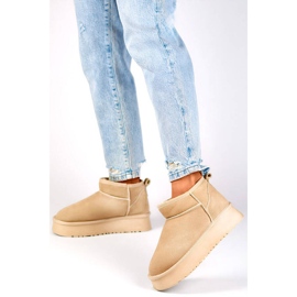 Stivaletti da donna in pelle, stivali da neve in pelle scamosciata, beige XF-159L.BE 1