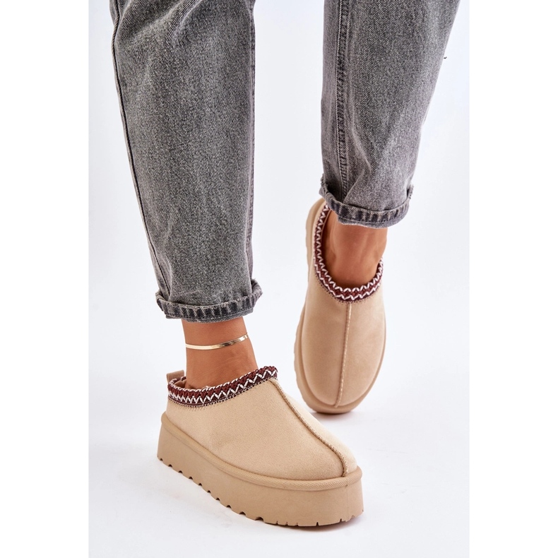 Stivali da neve bassi da donna con ricamo sulla piattaforma Narirya beige chiaro 2