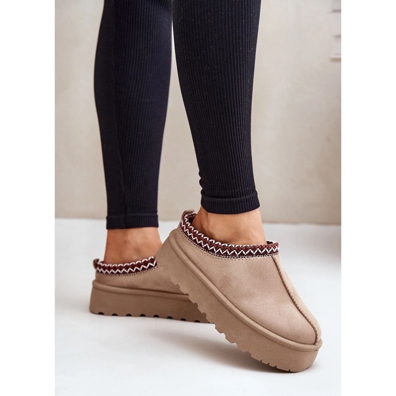 Stivali da neve bassi da donna con ricamo su plateau, Narirya beige scuro 2