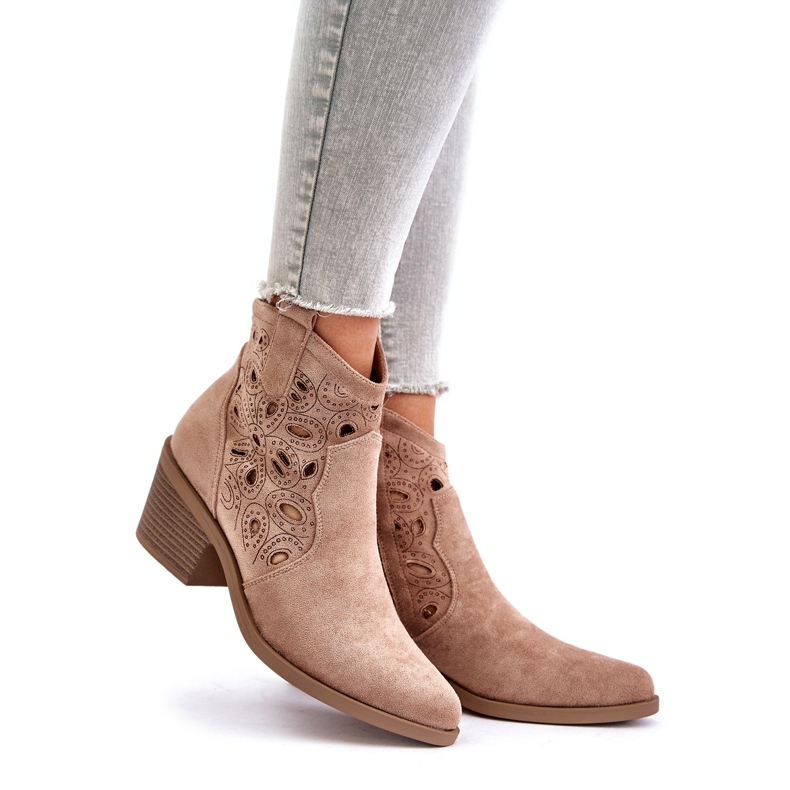 S.Barski Stivali da cowboy traforati in pelle scamosciata da donna, Beige 6