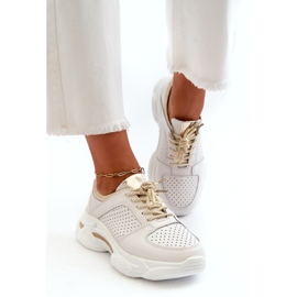 Jezzi Sneakers Sportive da Donna in Pelle con Suola Spessa, Colore Bianco e Oro bianca 2