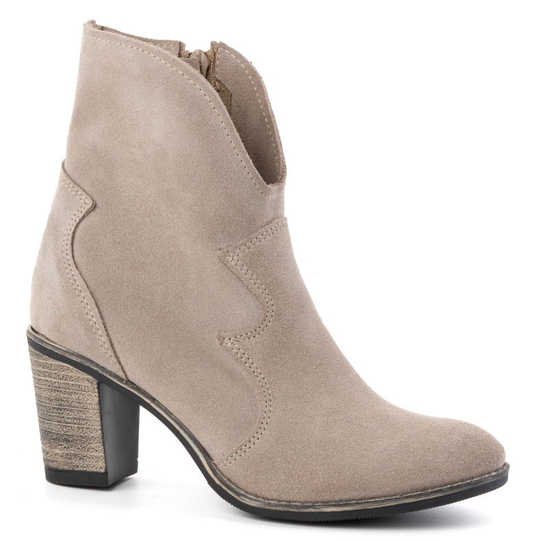 Olivier Stivaletti da donna in pelle Lucy, beige scuro - eleganti stivaletti con tacco in pelle scamosciata 1