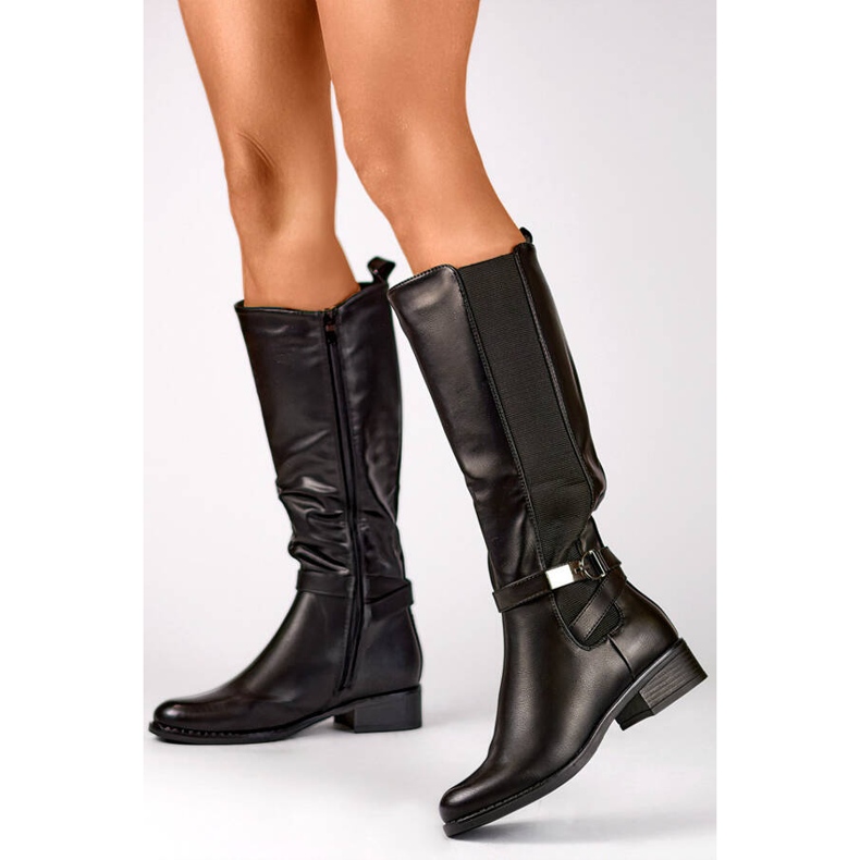 Stivali da donna con gomma elastica, neri JK-167B nero 1