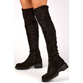 Stivali sopra il ginocchio da donna in pelle scamosciata, colore nero RQ490B 1