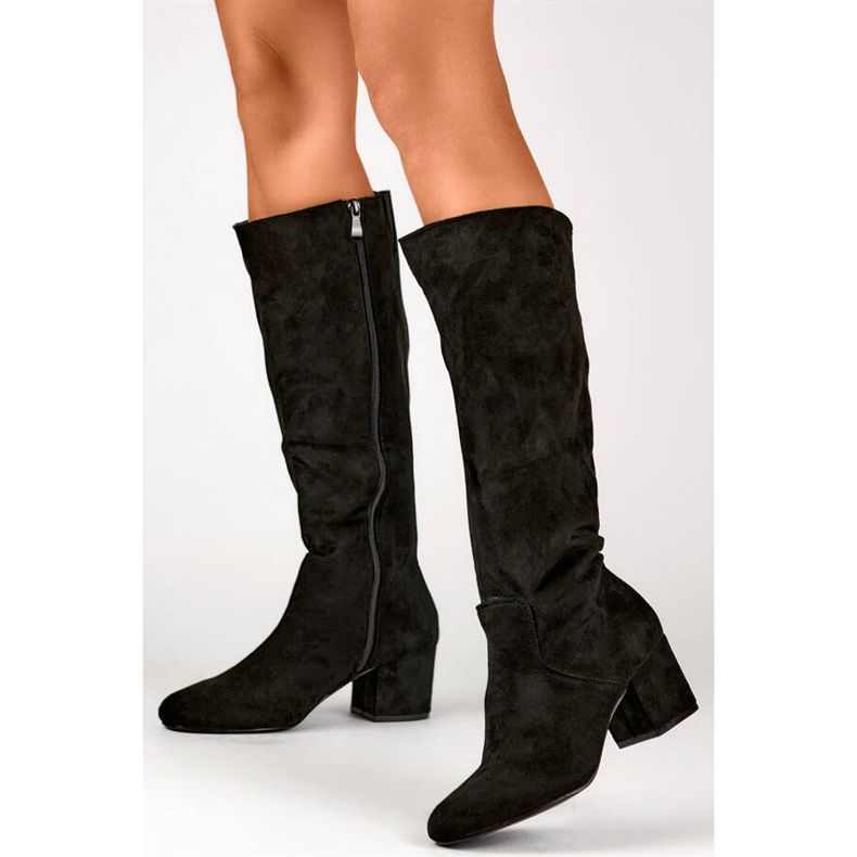 Stivali da donna in camoscio con tacco basso, nero 23063B 1