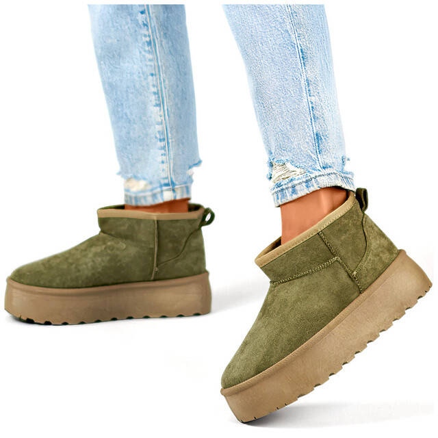 Doposci slip-on da donna in pelle scamosciata, verde 8917-5GR 1
