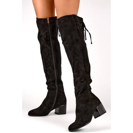Stivali sopra il ginocchio da donna in pelle scamosciata, colore nero FL3002B 1