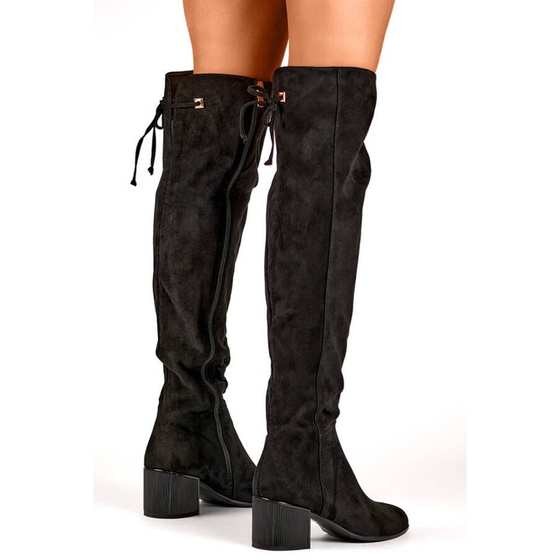 Stivali sopra il ginocchio da donna in pelle scamosciata, colore nero FL3002B 2