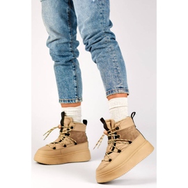 Doposci da donna stringati con suola spessa, beige 24-72302BE 1