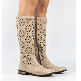 Olivier Stivali da donna traforati beige chiaro 3