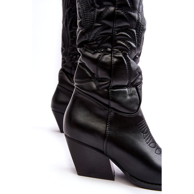 Stivali texani da donna in pelle nera con tacco alto nero 3