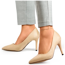 Décolleté da donna in camoscio, tacco alto beige B0-202BE 1