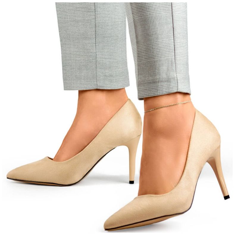 Décolleté da donna in camoscio, tacco alto beige B0-202BE 1