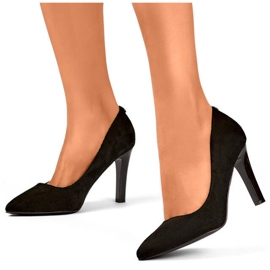 Décolleté da donna a punta in pelle scamosciata con tacco alto, nero FL360C-B 1