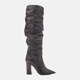 Marco Shoes Stivali neri alti con volant in morbida pelle nero 1