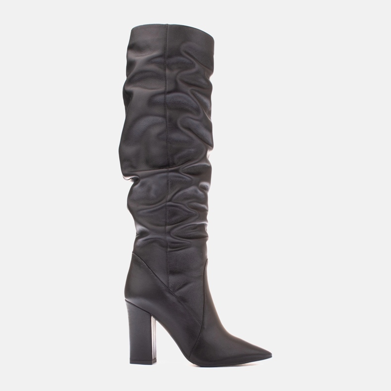 Marco Shoes Stivali neri alti con volant in morbida pelle nero 1