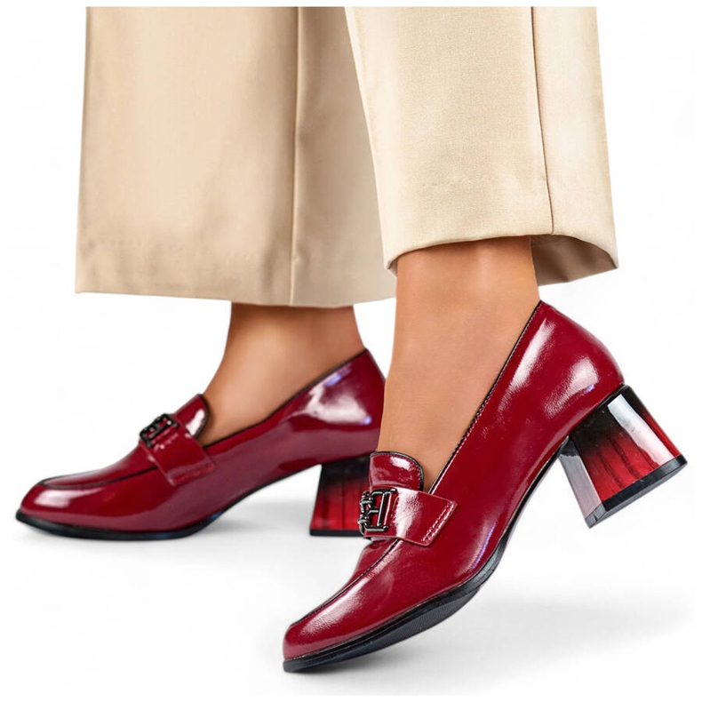 Scarpe con tacco basso da donna, vernice bordeaux GD-FL478-BUR rosso 1