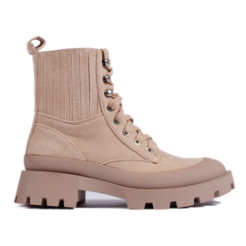 SHELOVET Stivaletti stringati in camoscio beige 1