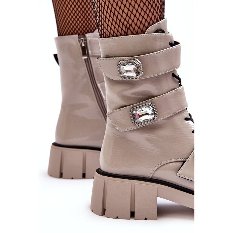 Stivali Worker da Donna Vernice Grigio Chiaro S.Barski MR870-61 2