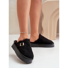 Pantofole da donna con suola spessa con pelo e fibbia, Linneola Nera nero 2