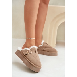 Pantofole da donna con suola spessa con pelliccia e fibbia, Linneola beige scuro 2