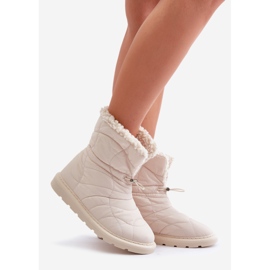 Stivali da neve da donna con coulisse isolati con pelliccia, pelle di pecora beige chiaro Vamidra 1